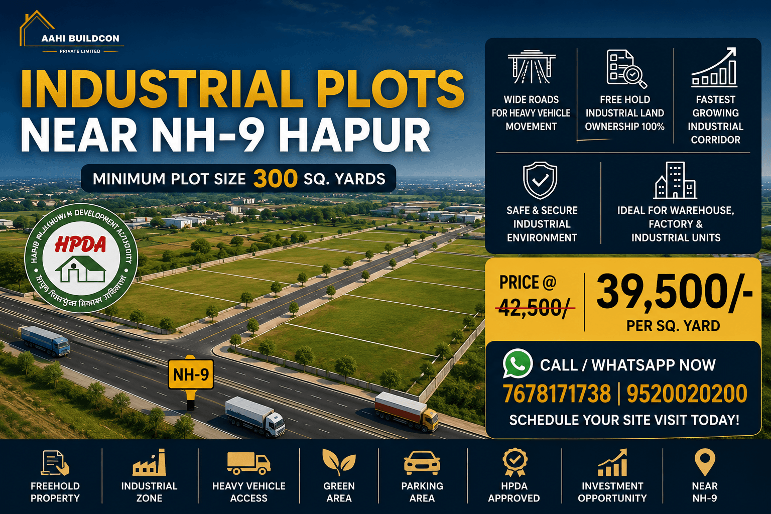 HPDA Approved Industrial Plots Near NH-9 Hapur – ₹39,500/- Per Gaj